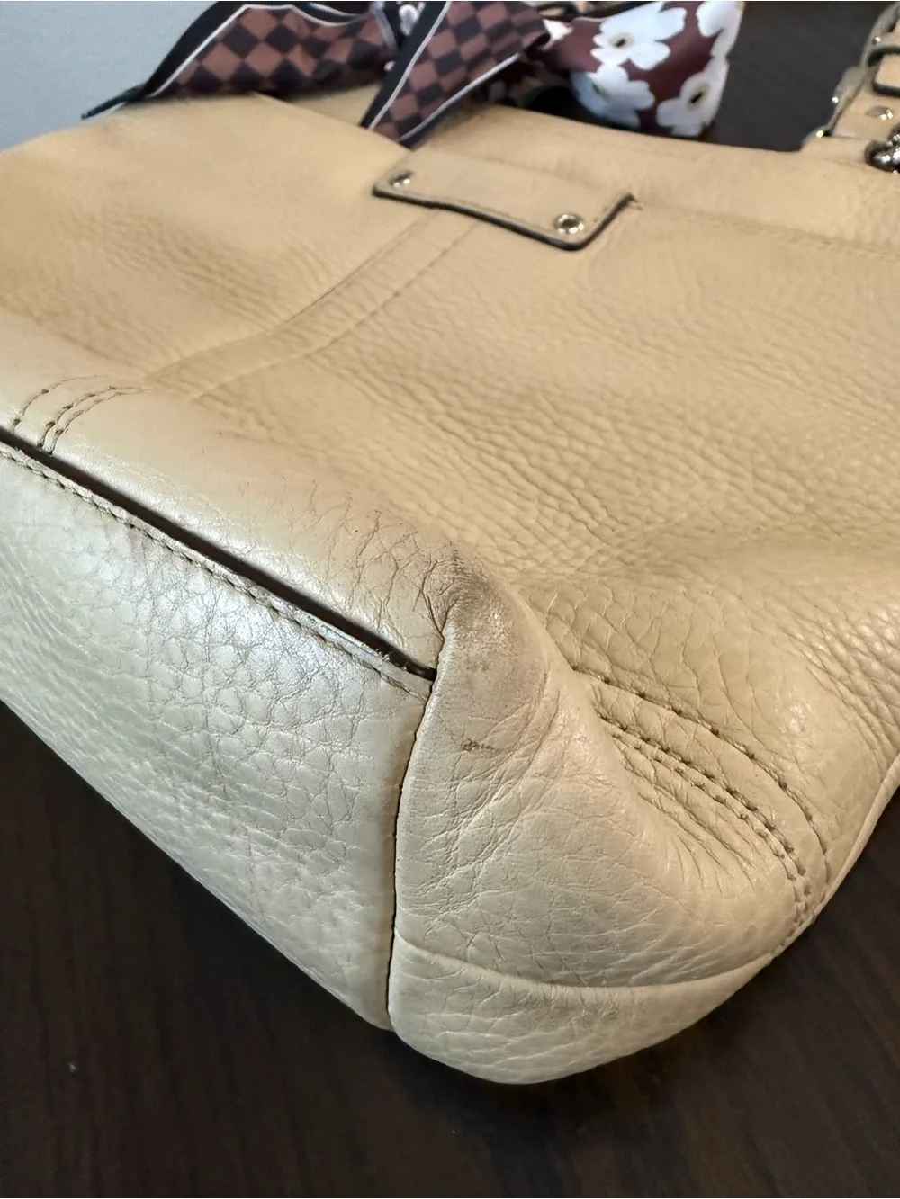 Coach Hamilton F13089 Pebbled Leather Tote Bag Beige Cream Zip Shoulder Tote